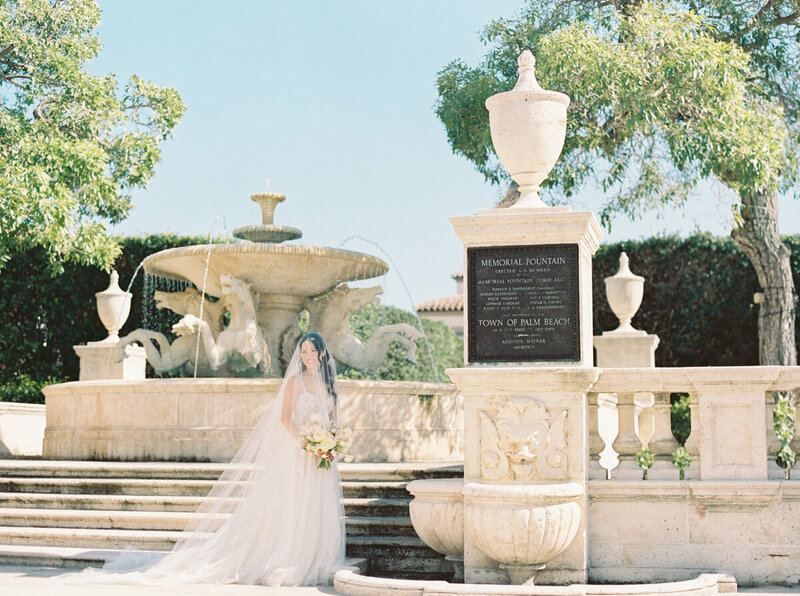 Bride in Palm Beach photographed in a romantic, airy style showcasing her elegant wedding day look.