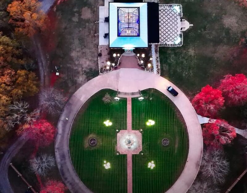 View looking down at a luxury wedding venue 