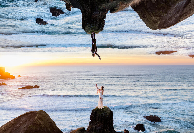 man and woman eloping at Oregon coast