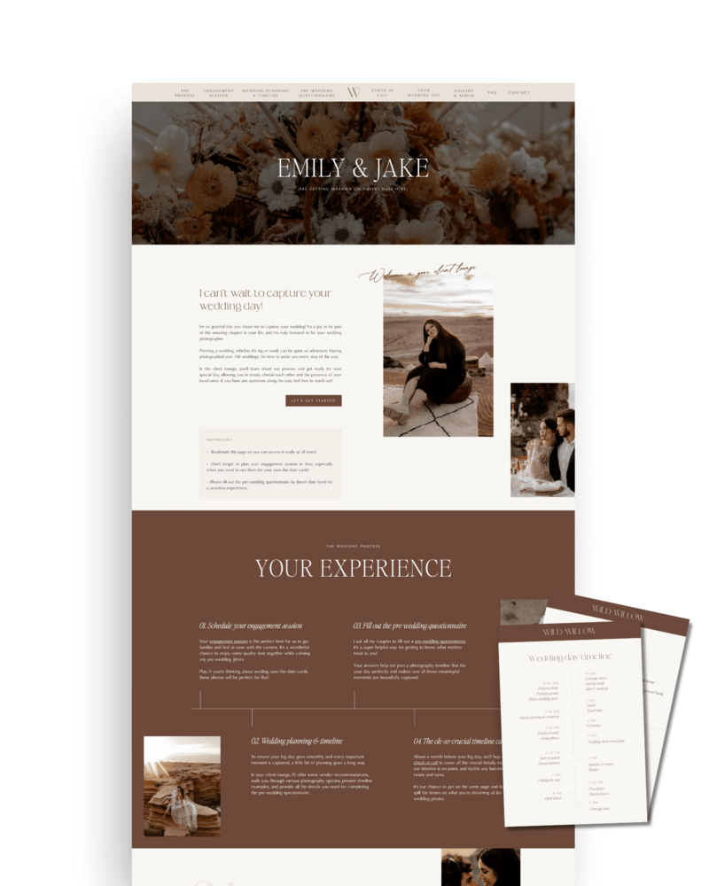 Showit Wedding Client Lounge template for wedding photographers