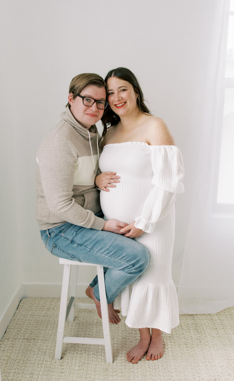 mom and dad during studio pregnancy photos