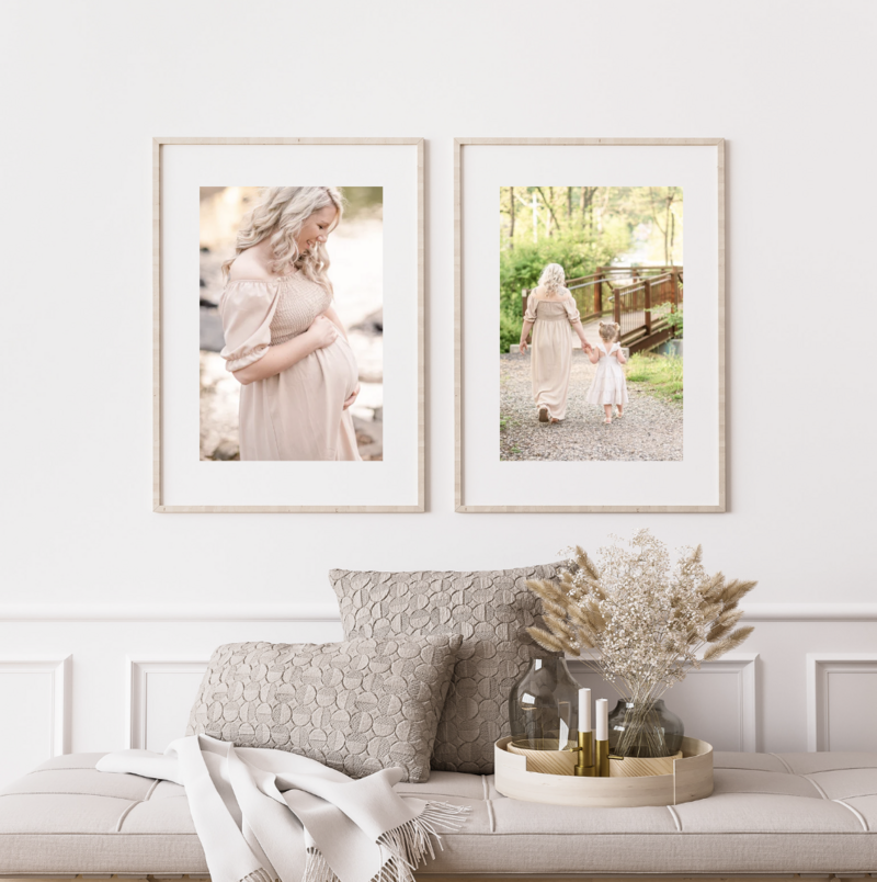 maternity photographer prints hanging on wall in baltimore md