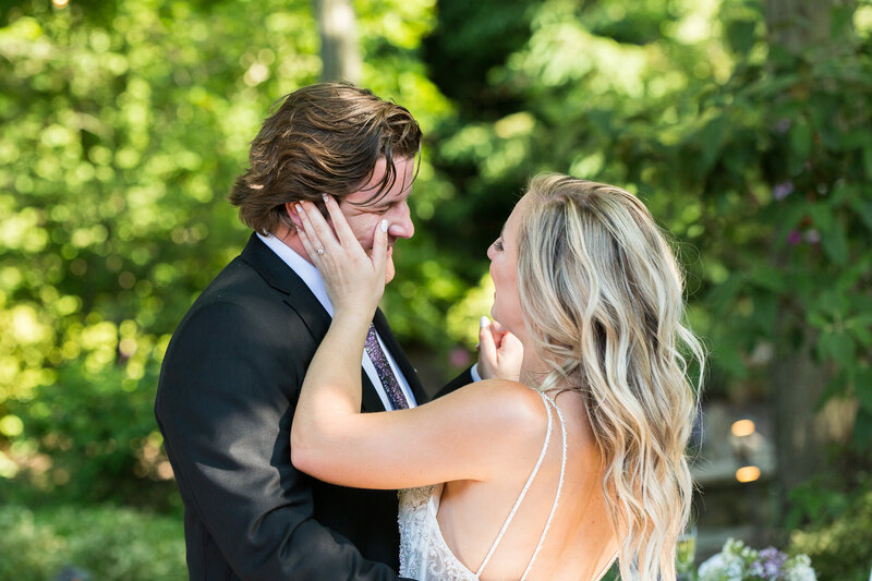 bride and groom first dance in cleveland covid backyard wedding
