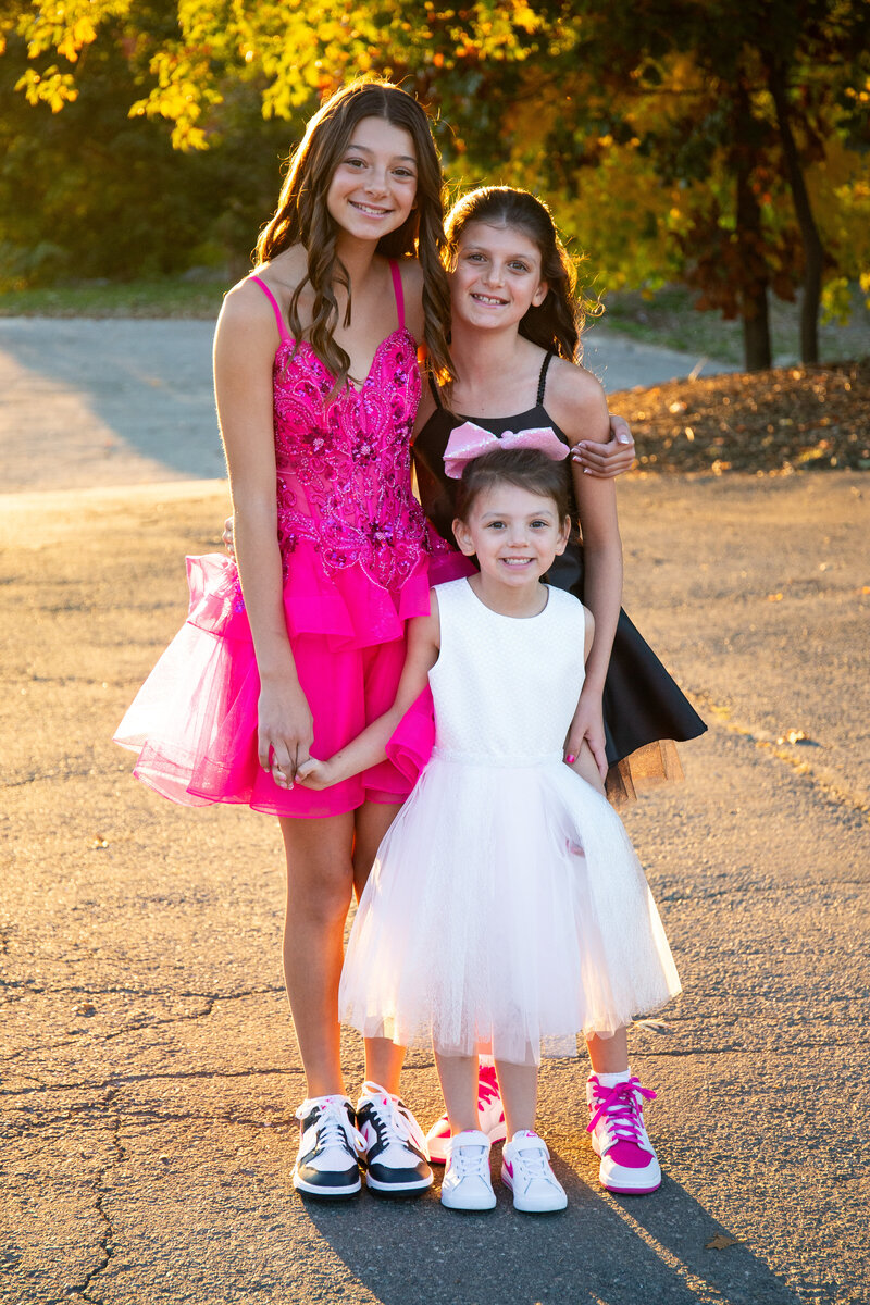 Bat Mitzvah girl Ella and her two sisters at Sandy Burr Country Club in Wayland MA.