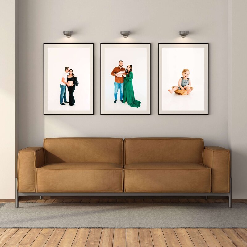 framed maternity and newborn photo by Springfield MO photographer The Xo Photography in living room