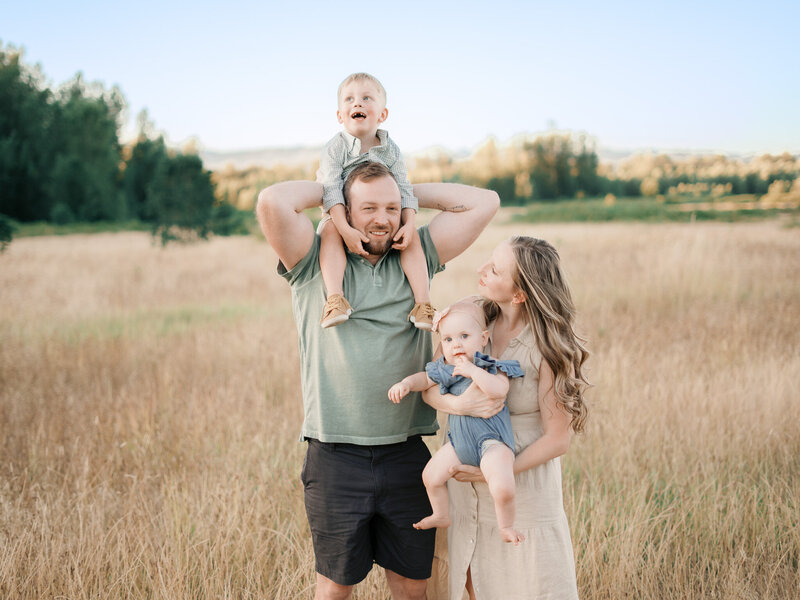 Family in field during Golden hour