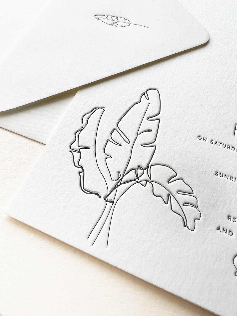 Luxury letterpress wedding invitation with fern leaves - Sienna