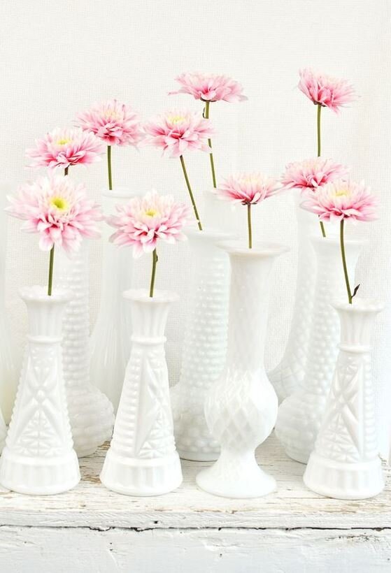 White milk vases- Rori Ranch Rentals