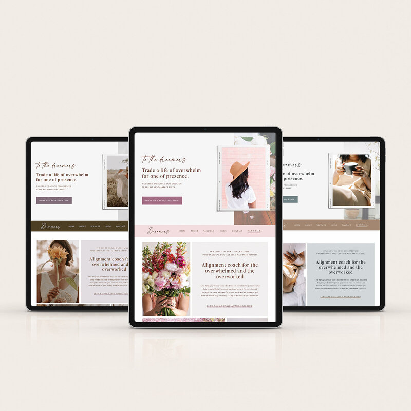 The same website template set customized 3 different ways