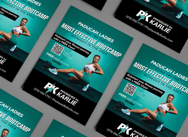 flyer and promo sheet business cards for Physiques by Karlie marketing collateral by Amanda Newman Design in Paducah, Kentucky
