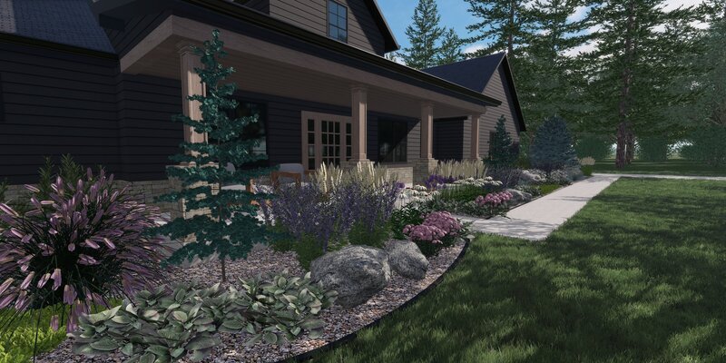 Modern Mountain front yard rendering