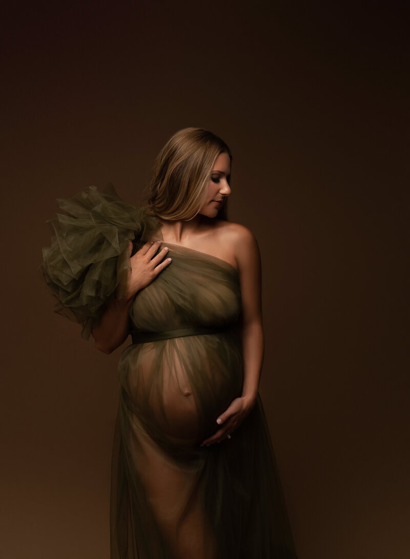 olive green sheer maternity dress