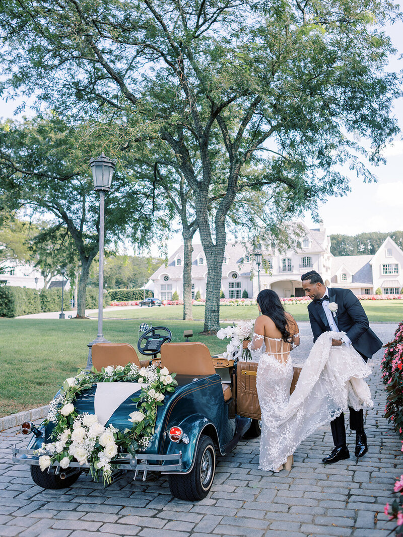 Fashionable and stylish black tie spring wedding with white roses and orchids, Berta wedding gown, and YSL bridal shoes at an Estate with French-inspired architecture and ambiance | Park Chateau Estate and Gardens | East Brunswick NJ | Denise Marie Photography | Editorial Wedding Photographer based in Philadelphia PA