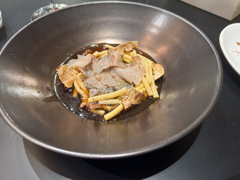 The first pasta covered with white truffles at Ristorante Burton in Milan, Italy