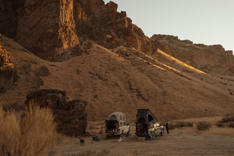 dogs and trucks in the beautiful Moab, Utah scenery during overnight camping photography session