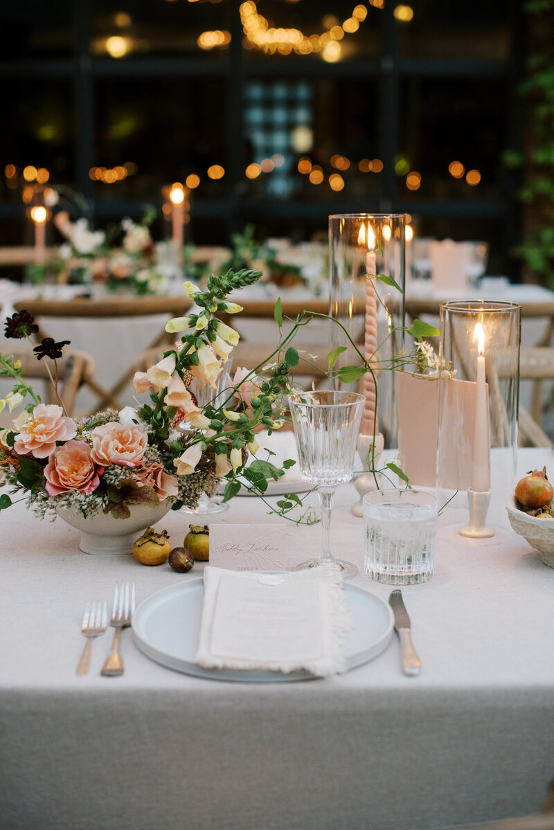 This is a tablescape of Destination Wedding Photographer, Jennifer Conti's wedding in New York.