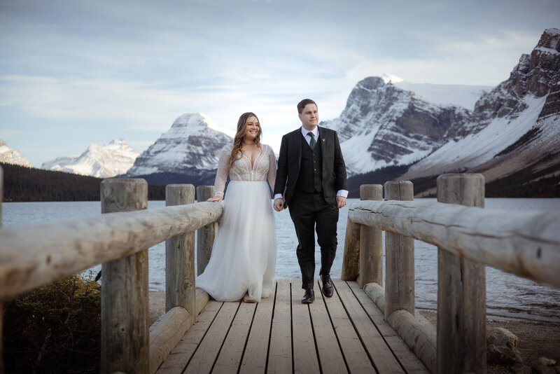 Couple embracing during their elopement in  Banff national park