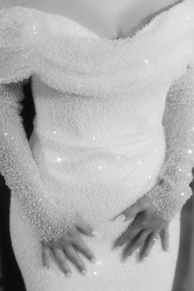 Luxury wedding in Europe – sophisticated bride in a modern wedding gown and groom in a timeless suit.