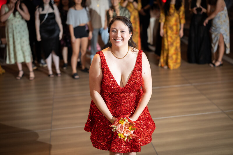 red bridal reception dress museum wedding