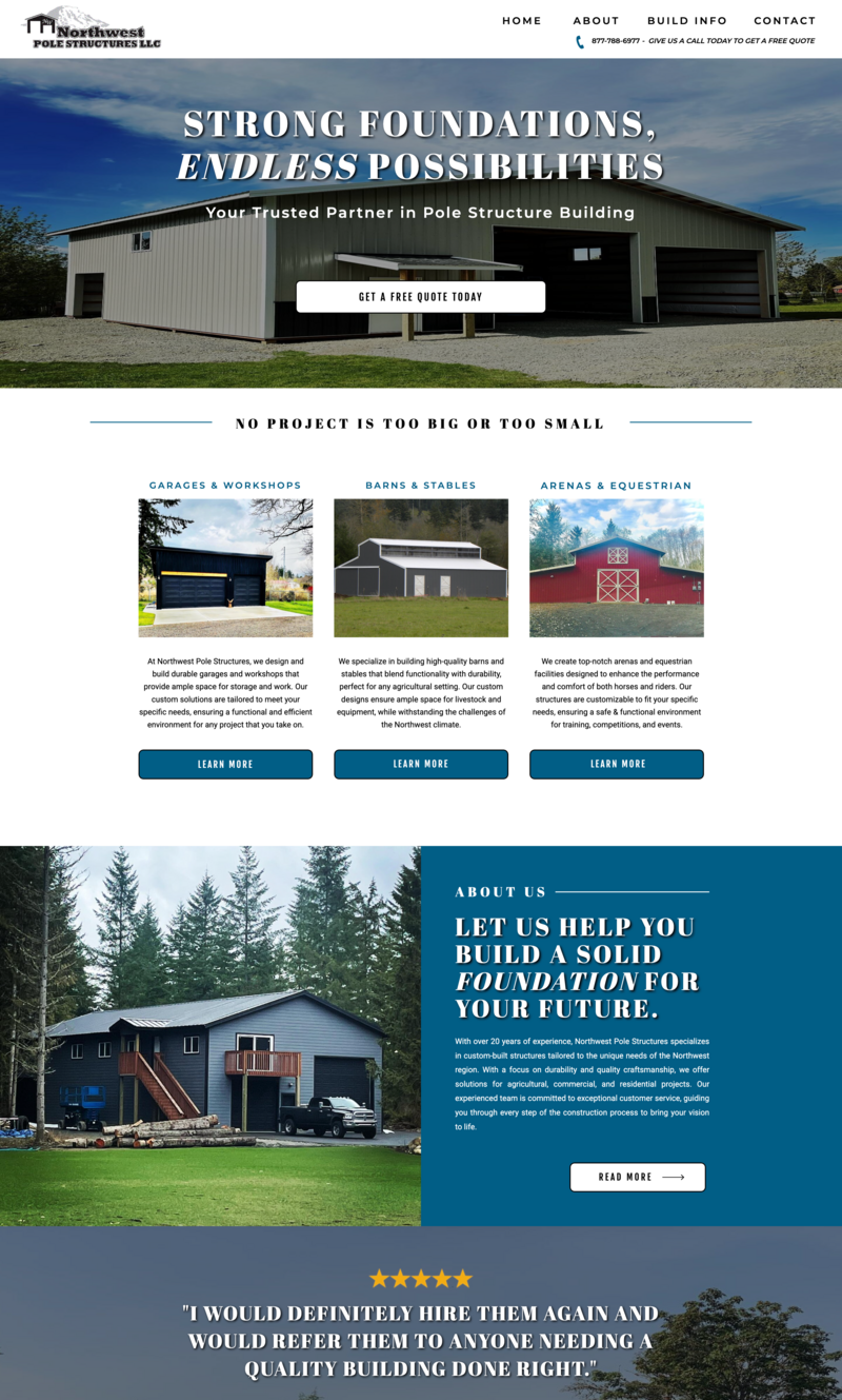 Featured website design project for NW Pole Structures in Tacoma, Washington created by AQ Design Studio