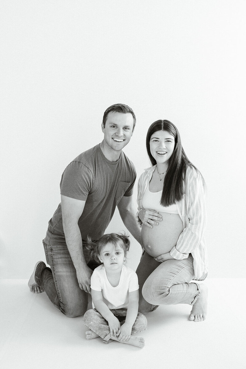 Studio maternity session with toddler