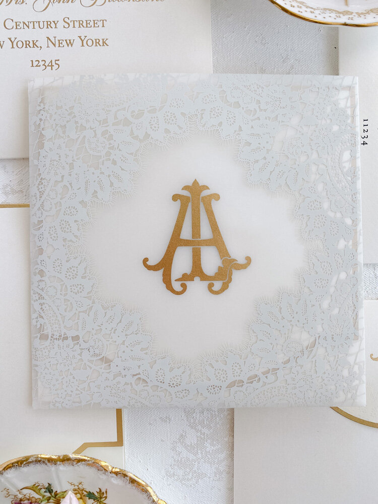 Monogram Lace wedding invitations