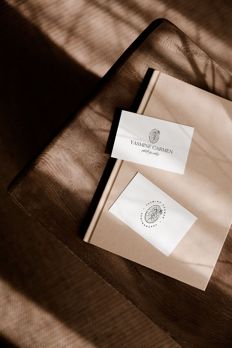 Mockup of branding for creatives on business cards with  Palme Design Co