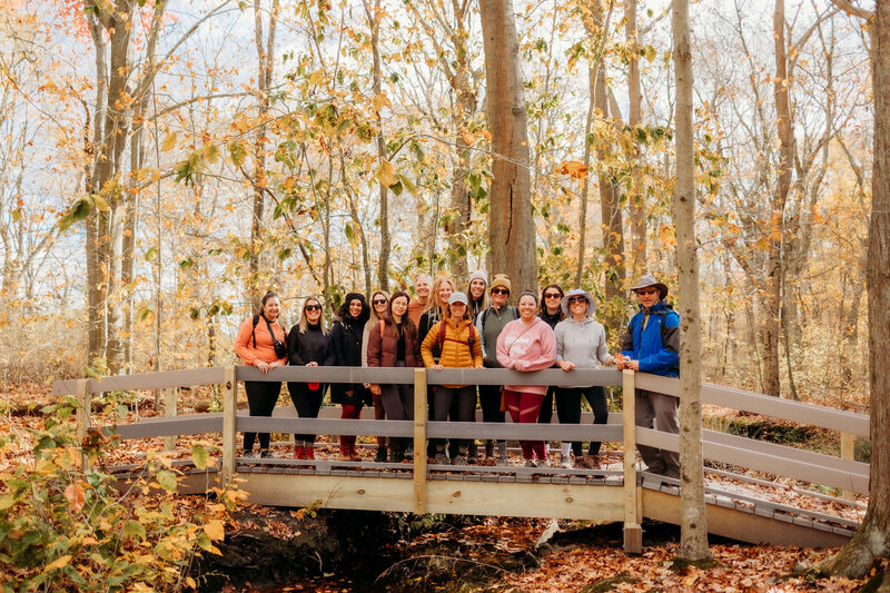 Rhode Island Hiking Collective group hike at Sakonnet Greenway Trail in Portsmouth Rhode Island during peak fall foliage  group photo