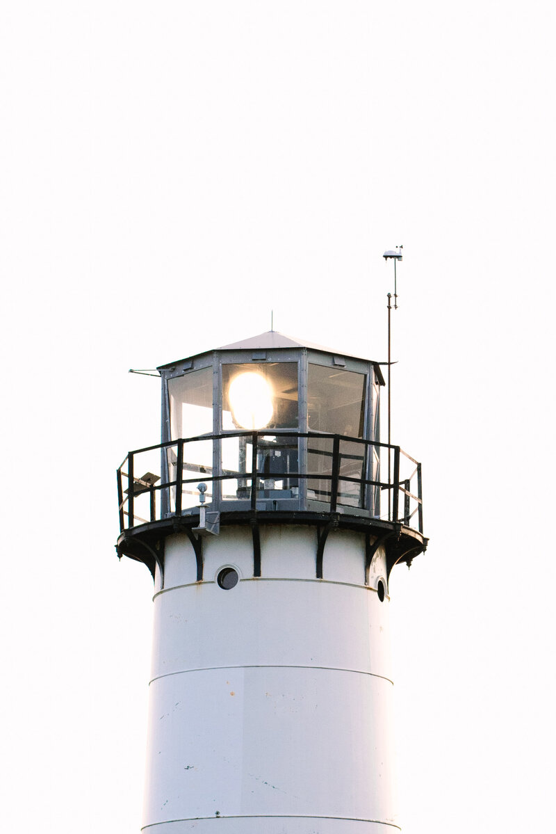 close up image of the top of chatham lighthouse in massachusetts
