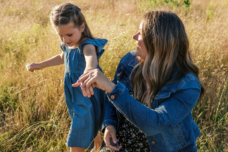 Mother and daughter playing in field in Gresham, Oregon