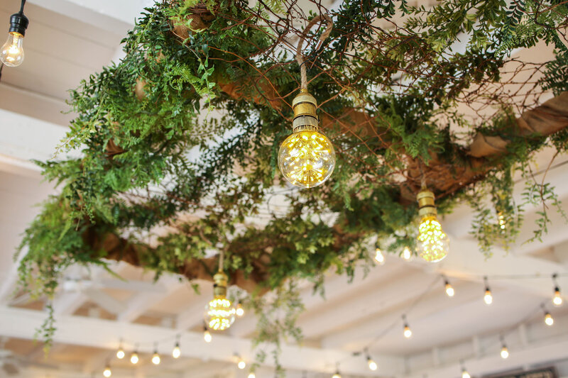 Photo of Greenery on reception ceiling | Bar Harbor, Maine Wedding Photography