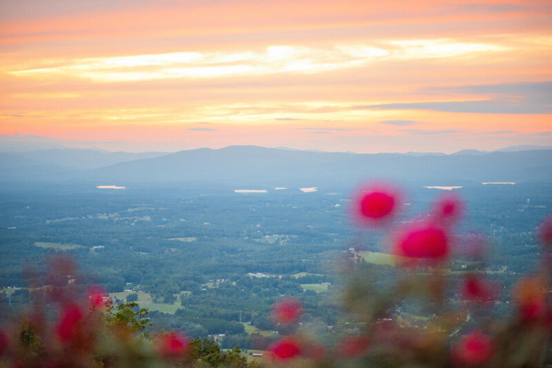 The sunset view from Hidden Hill Venue of the Blue Ridge Mountains.