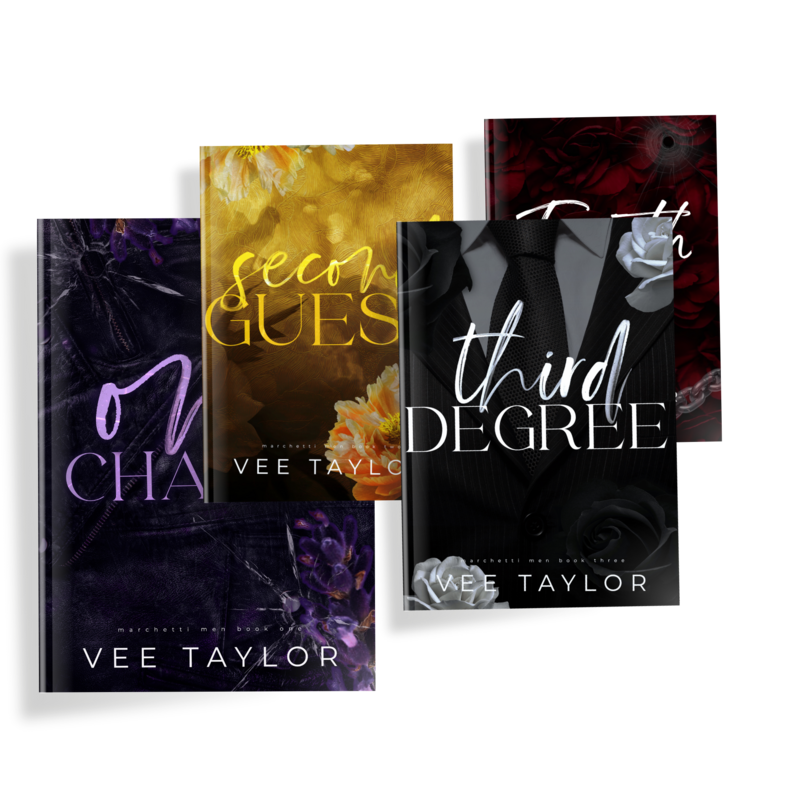 Four books with dark mysterious covers - The Marchetti Men series about dark romance, smut, and mafia romance.