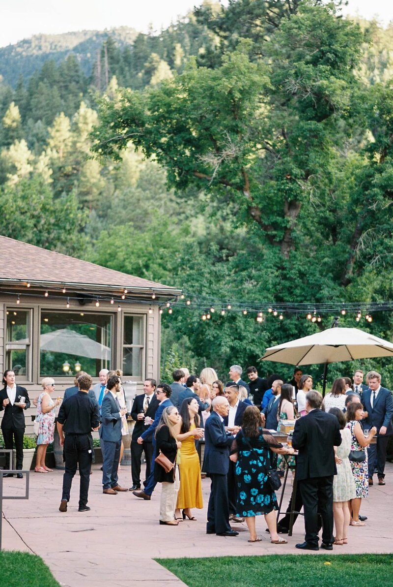 wedding day cocktail hour photographed on film