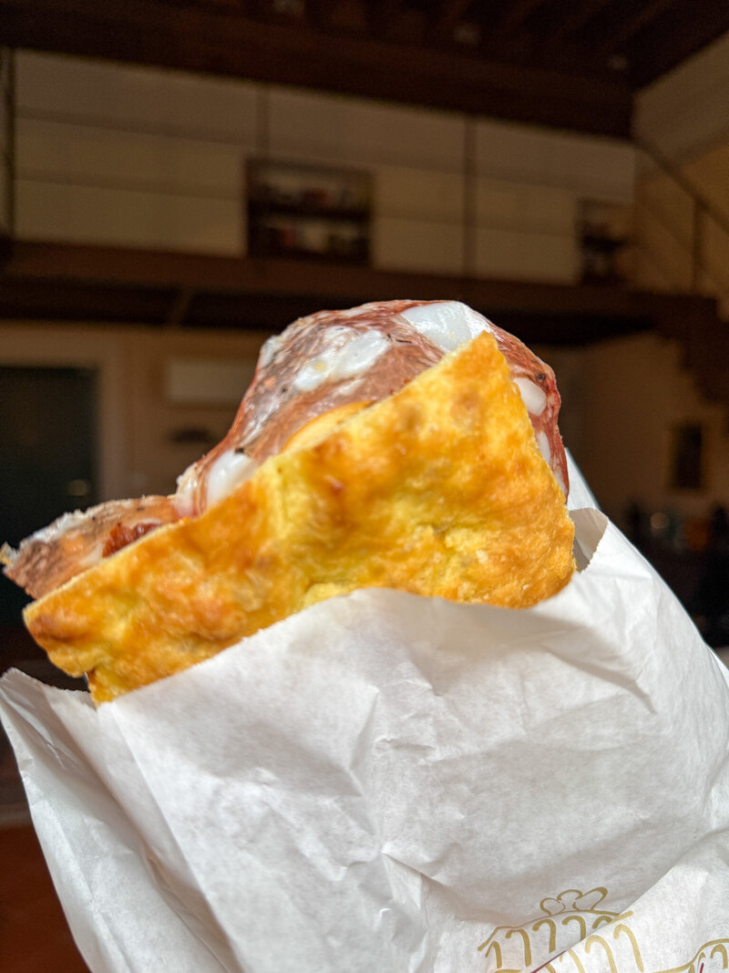 Focaccia sandwich from Forno a Vapore Amadeo Giusti in Lucca, Italy