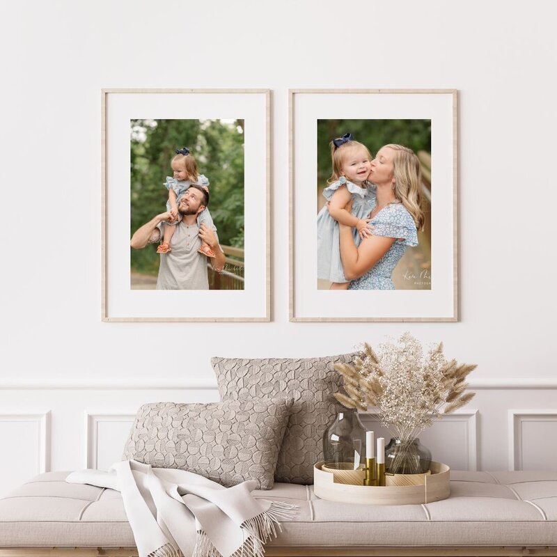 printed artwork of mother and father holding their two year old at mill creek preserve by york pa photographer