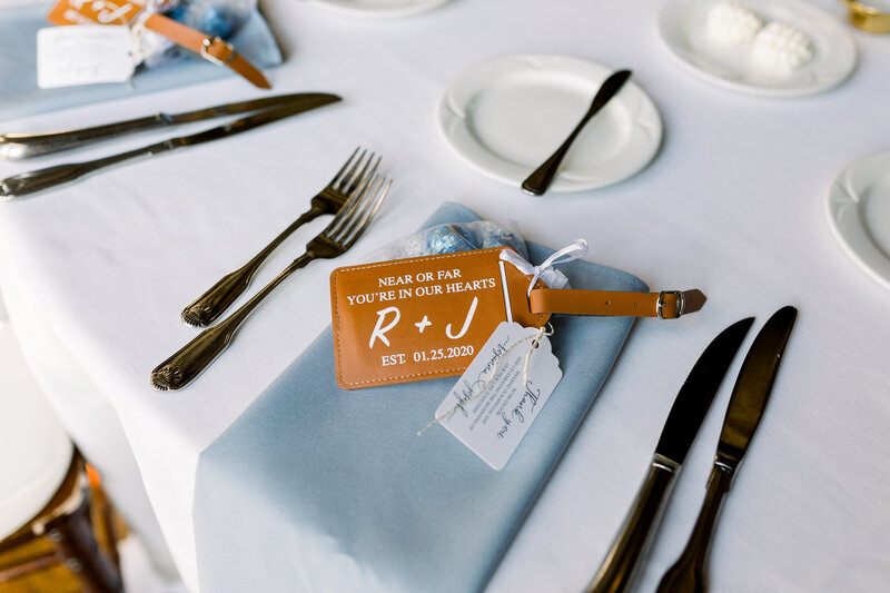 Luggage tags were placed on the guest napkins for decoration