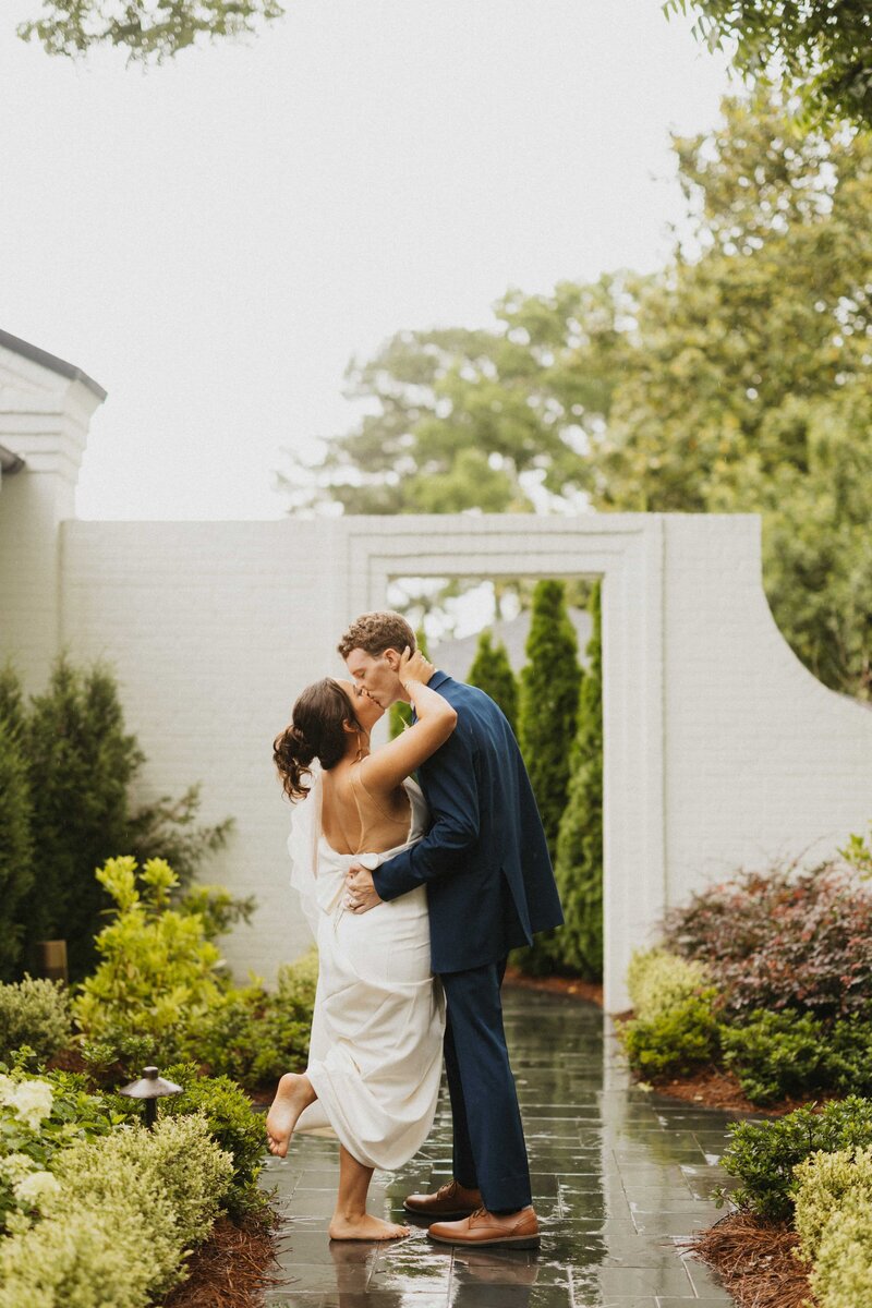 bride and groom kissing