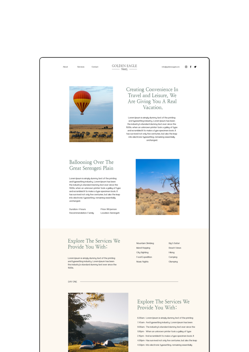 Display of the Golden Eagle's website package page designed with a  modern look.