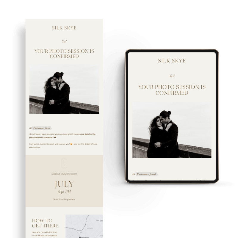 Bevestiging email template voor fotografen