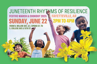 “Children joyfully celebrating Juneteenth with fists raised, overlaid text reads ‘Juneteenth Rhythms of Resilience: Sunday, June 22, 2PM–4PM.’”