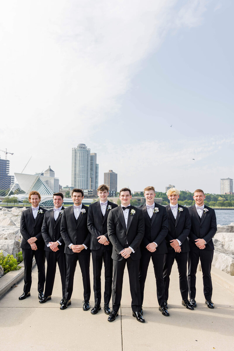 Groomsmen in front of Milwaukee Art Museum