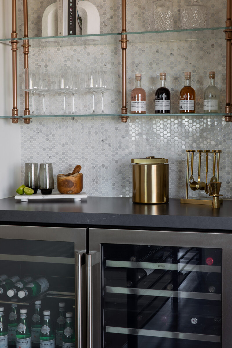 drinks bar with styled shelves