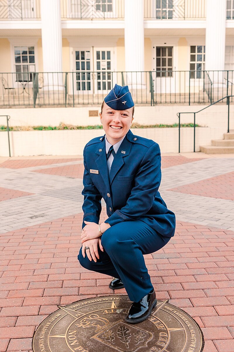 Senior graduation photos at Mary Baldwin College in Staunton, VA, capturing academic achievement and personal style on campus
