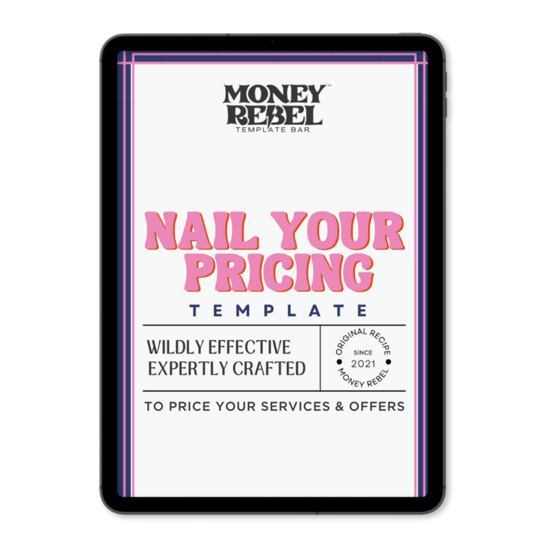 Mockup image of the Nail Your Pricing Template by Money Rebel Template Bar