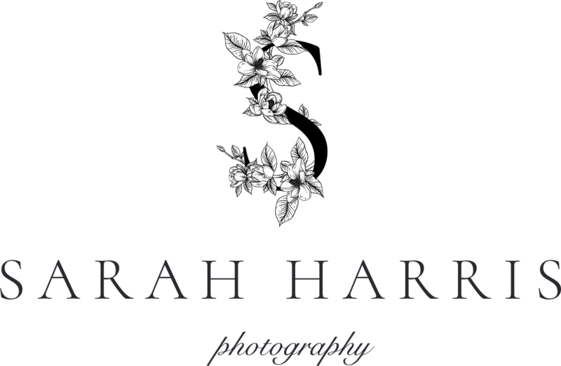 Stylized S letter with flowers and Sarah Harris written out for photography business