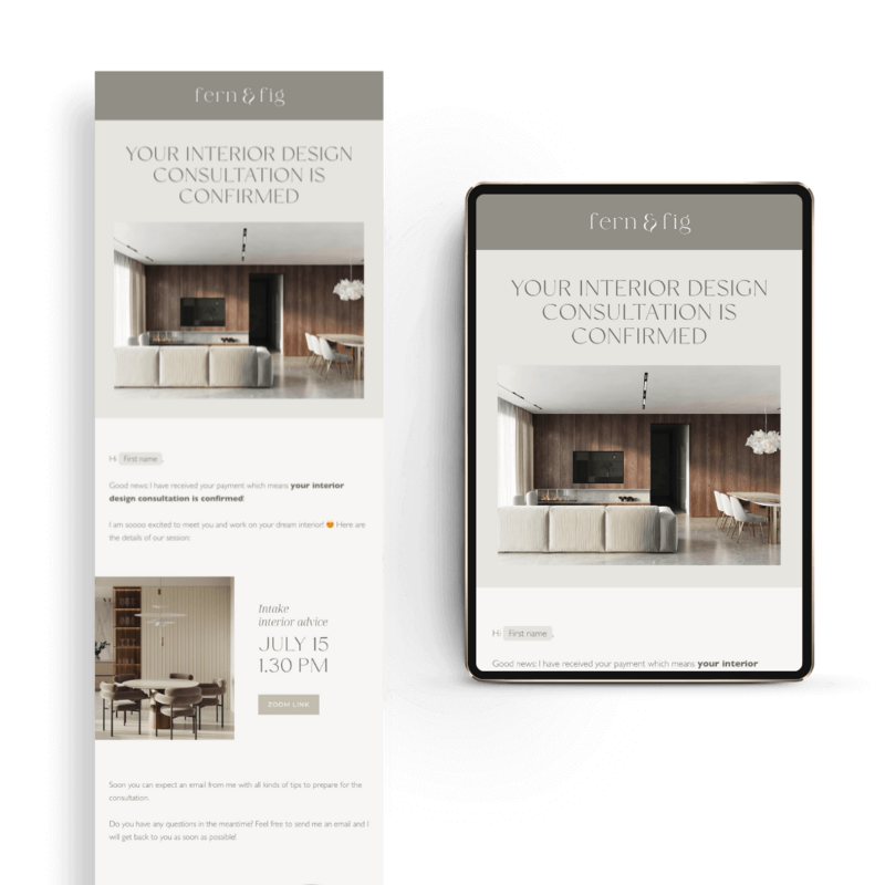 Flodesk email templates voor interieurontwerper