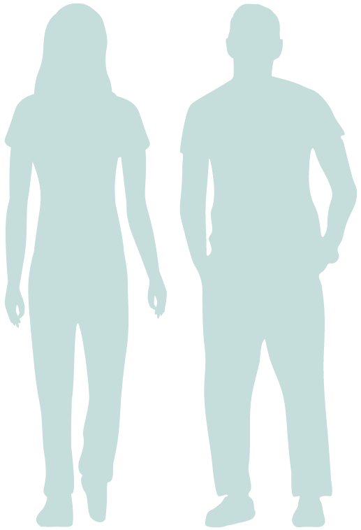 Light blue icon of two people standing next to each other