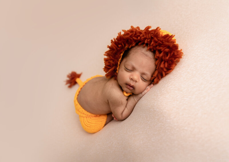 baby dressed as lion for Newborn Photography Bucks County PA