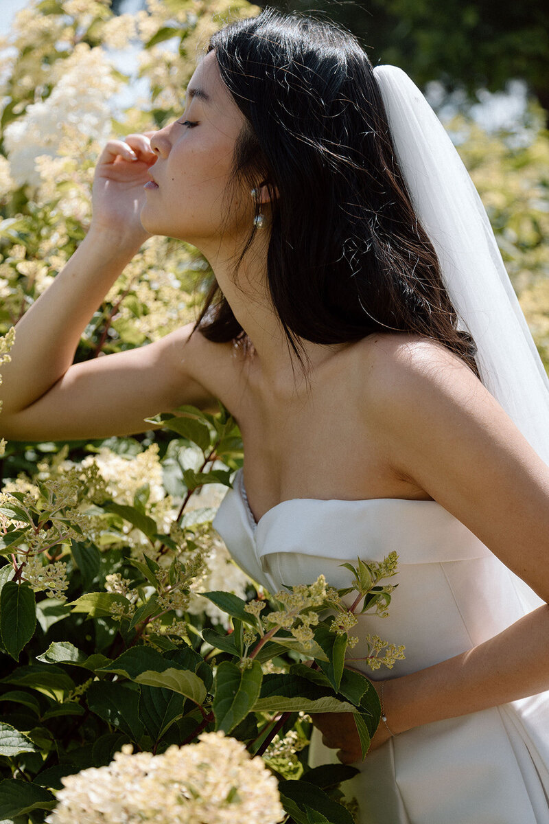Luxury wedding in Europe – sophisticated bride in a modern wedding gown and groom in a timeless suit.